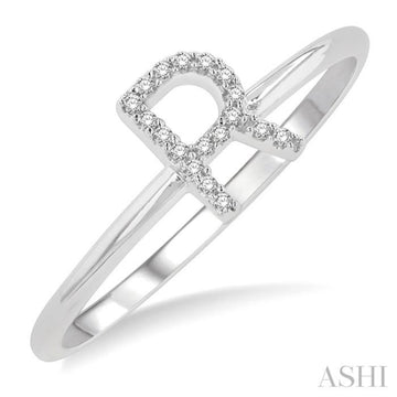 1/20 Ctw Initial 'R' Round Cut Diamond Fashion Ring in 10K White Gold